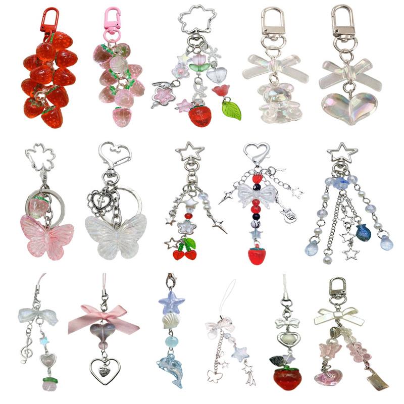 Strawberry Pendant Keychain Delicate Fruit Pendant Keyring Mobile Phone Pendant Strap Lanyard DIY Backpack