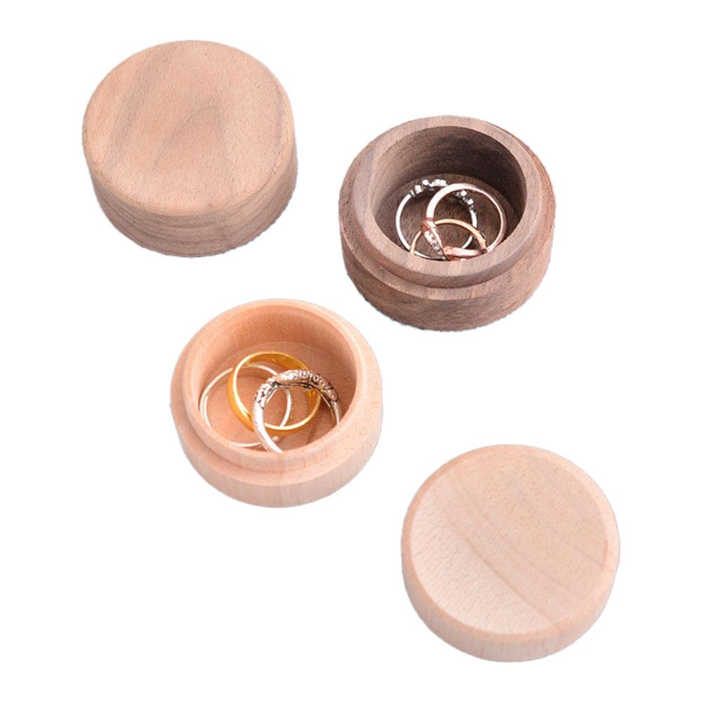 2PCS Small Round Wooden Storage Boxes Ring Box Vintage decorative Natural Craft Jewelry box Case Wedding Accessories