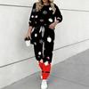 Conjunto Navideño de Dos Piezas para Mujer, Top de Manga Larga con Cuello Redondo y Pantalones Jogger con Cordón, Chándal Casual para Primavera Otoño