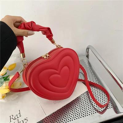 Luxury Quilted Handle Women PU Leather Shoulder Bag Fashi Heart Solid Color Crossbody Bag