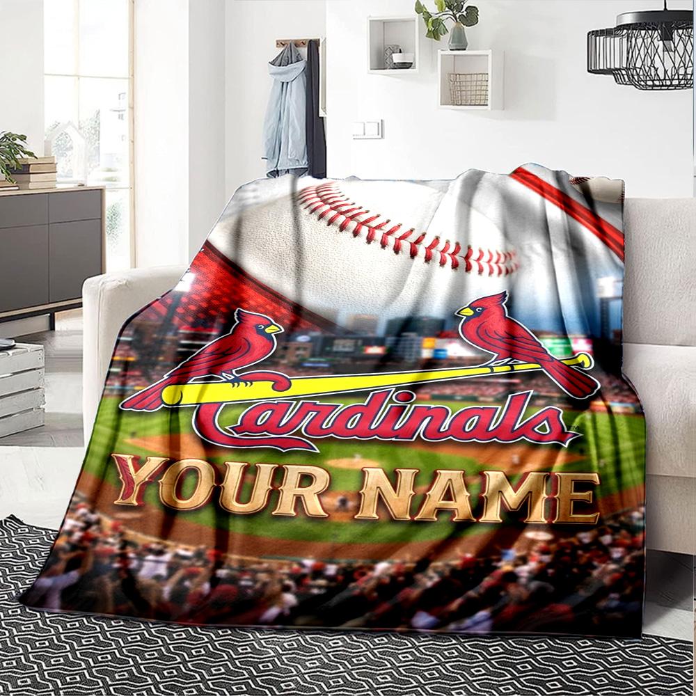 Name Custom St. Louis Cardinals Logo Print Flannel Blanket High Quality Warm Comfortable Cover for All Seasons Perfect for Gifts Home Decor