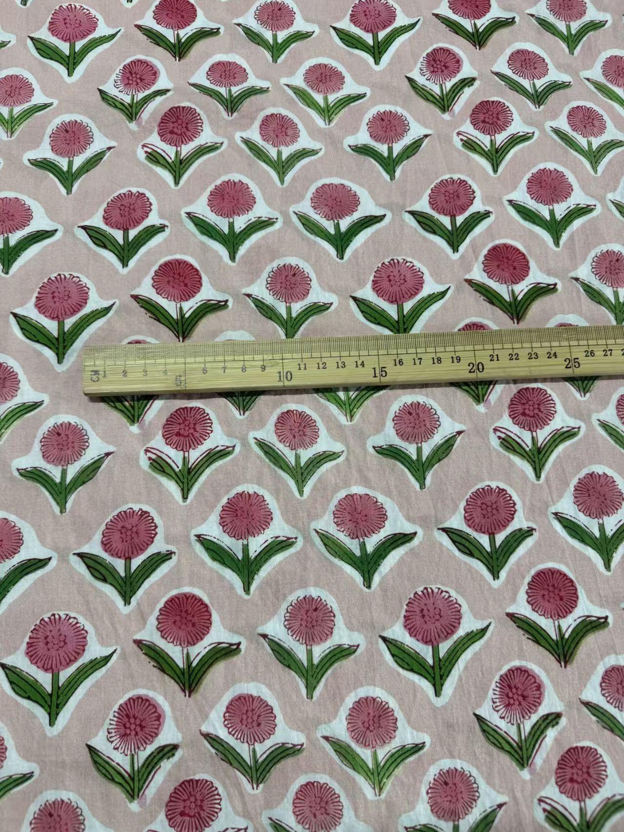 Skin-Friendly Light Weight Long Staple Cotton Block-Printed Fabric for Summer Dresses and Blouses