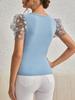 Spring & Autumn Mesh Flower Bubble Sleeve Slim Fit T-Shirt