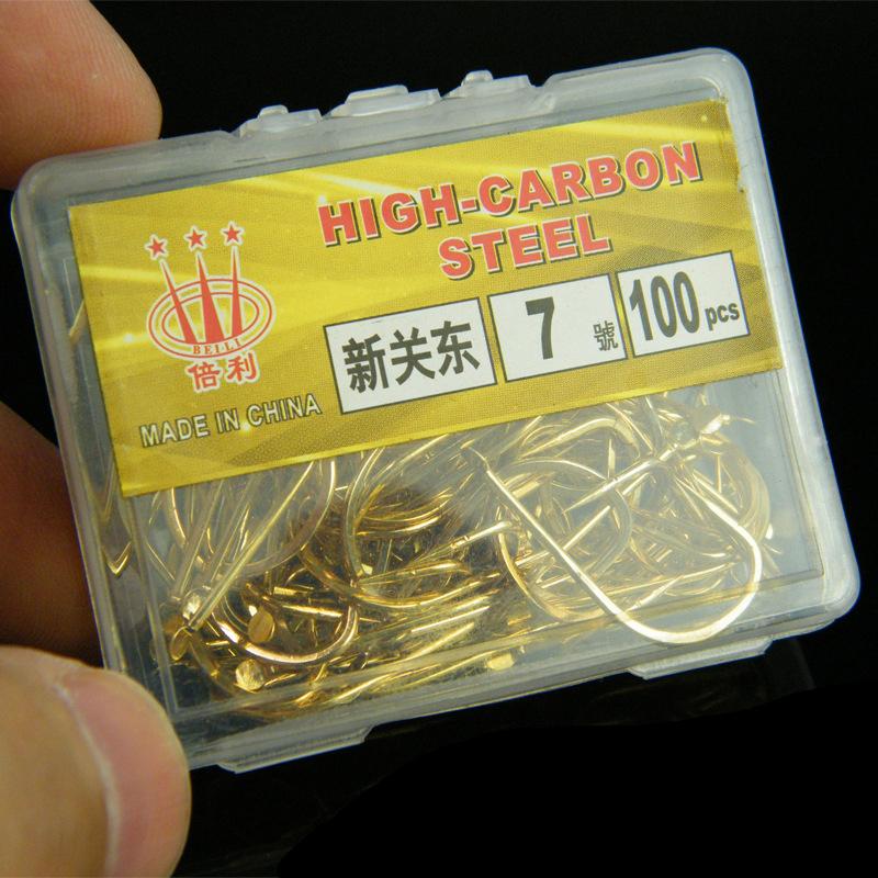 100 Pcs Kanto Barbless Golden Fish Hooks Long Shank Black Pit Carp And Carp Fishing Gear