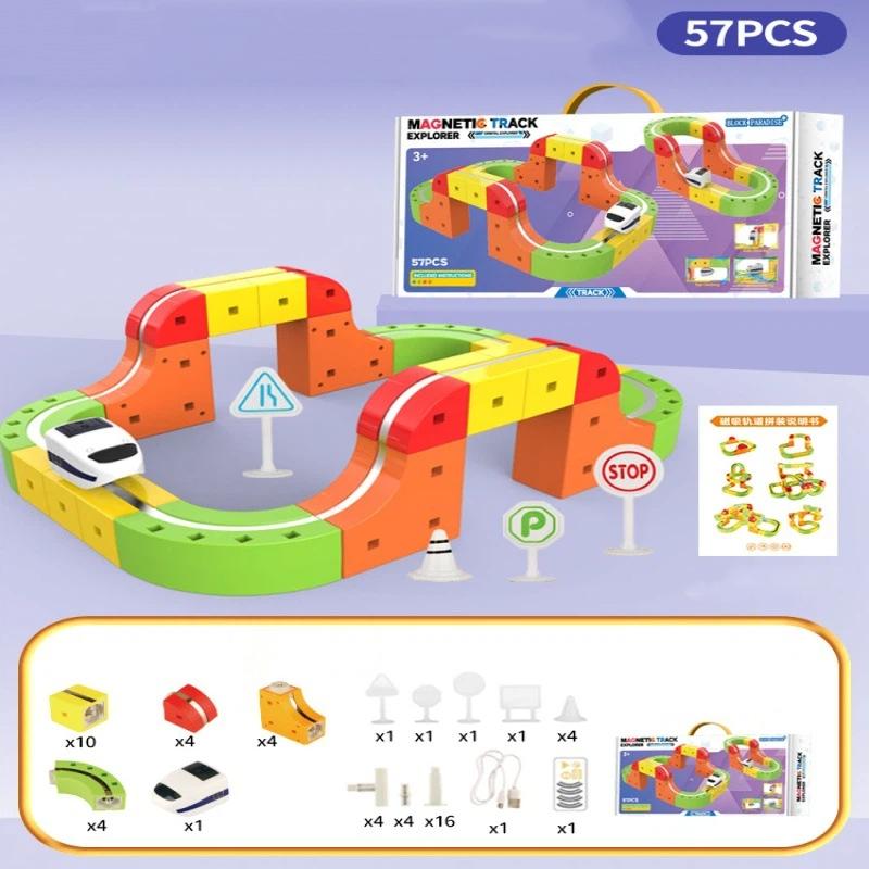Non-Toxic New Children S Magic Rail Train Toy Electric Assembly Building Blocks Magnetic Rail Car Maze Children S Puzzle Birthday Gift