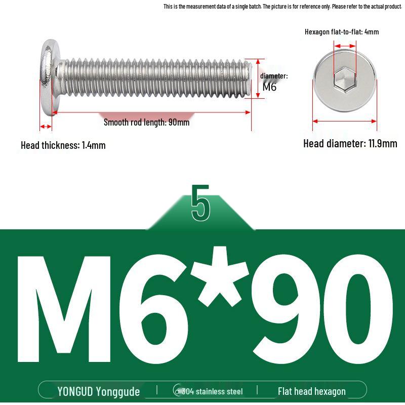304 Stainless Steel Ultra-Thin Flat Head Hex Socket Bolt, M2-M12