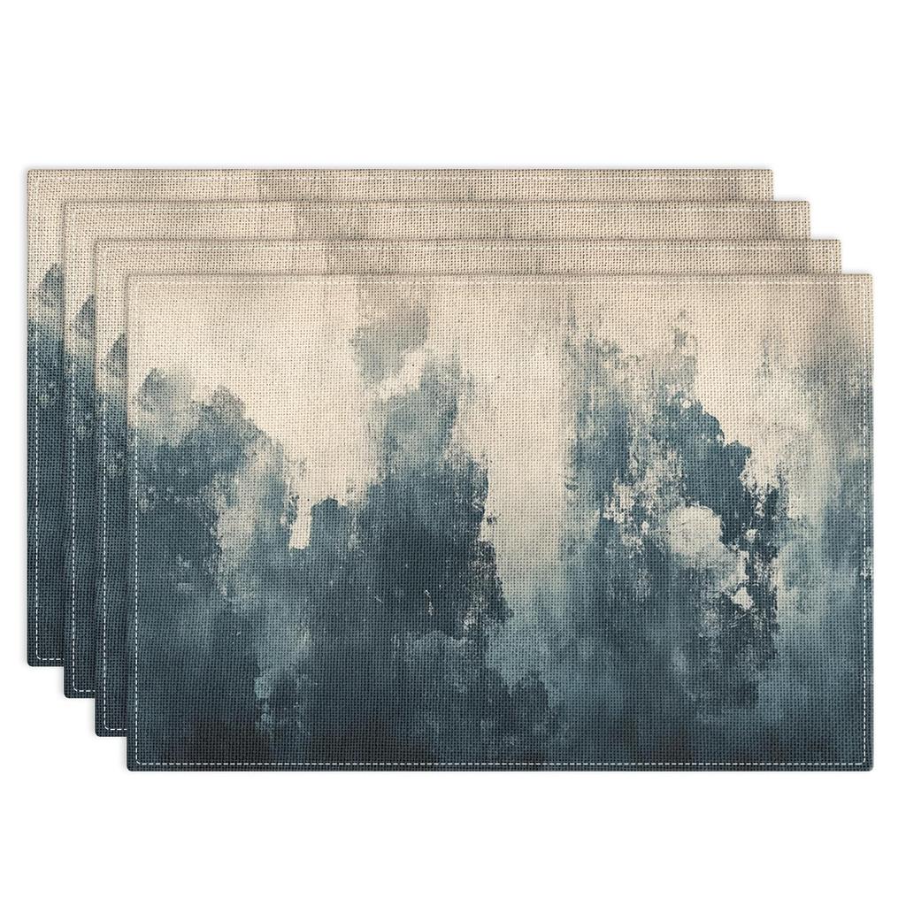 Farmhouse Placemats Set of 4, 12x18 Inch Modern Grey White and Yellow Art Painting Table Mats for Outdoor Home Party Kitchen Dining Decoration