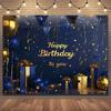 Gold Glitter Blue Birthday Party Background Balloon Star Stand Banner Poster Background  Theme Party Decoration Supplies Gi