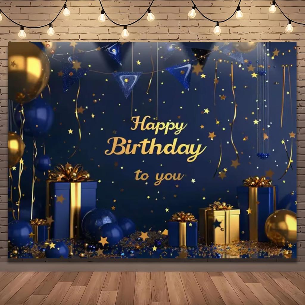 Gold Glitter Blue Birthday Party Background Balloon Star Stand Banner Poster Background  Theme Party Decoration Supplies Gi