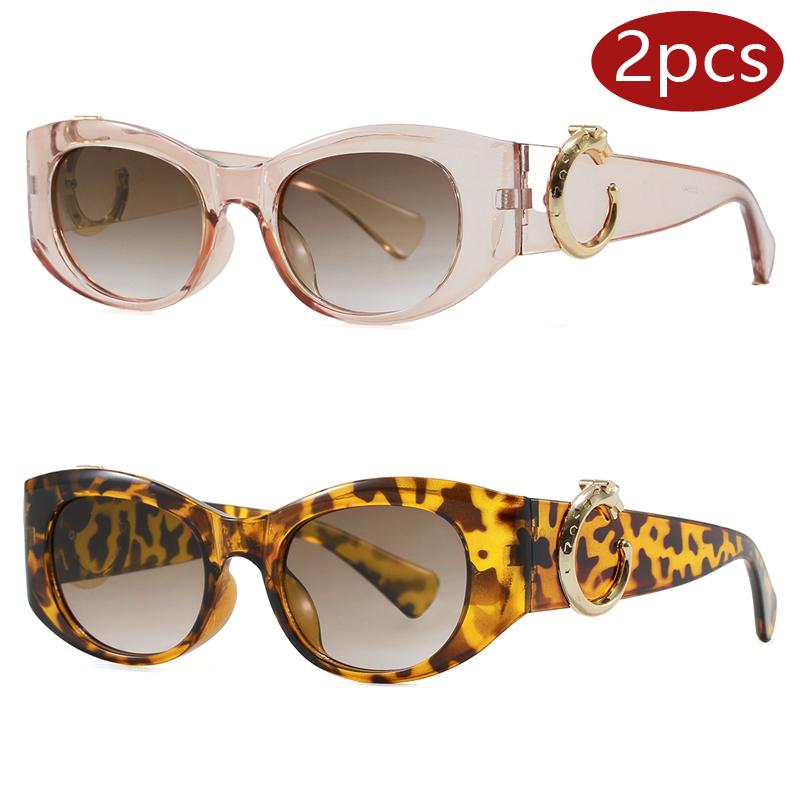 

2pcs Fashion Square Gold Leopard Decoration Sunglasses Luxury Women Small Frame Sun Glasses Brand Designer Punk UV400 Shades