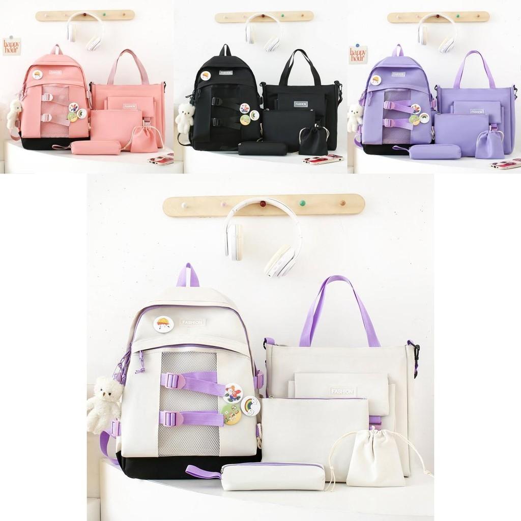 Stylish Versatile Unisex Backpack Set For Students With Durable Nylon Material In Multiple Colors