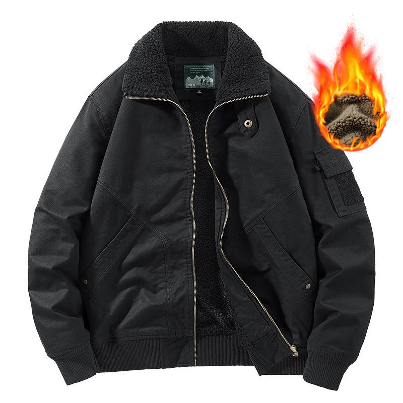 Autumn and Winter New Velvet Cotton Washed Lamb Wool Jacket Cotton Clothes Men's Outdoor Casual Turtleneck Baseball Jacket