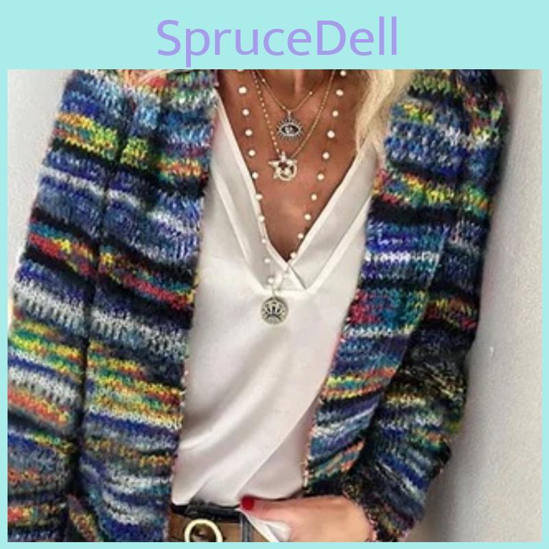 And Loose Winter Autumn Sunshine Playful Colorful Womens Printed Knitted Cardigan