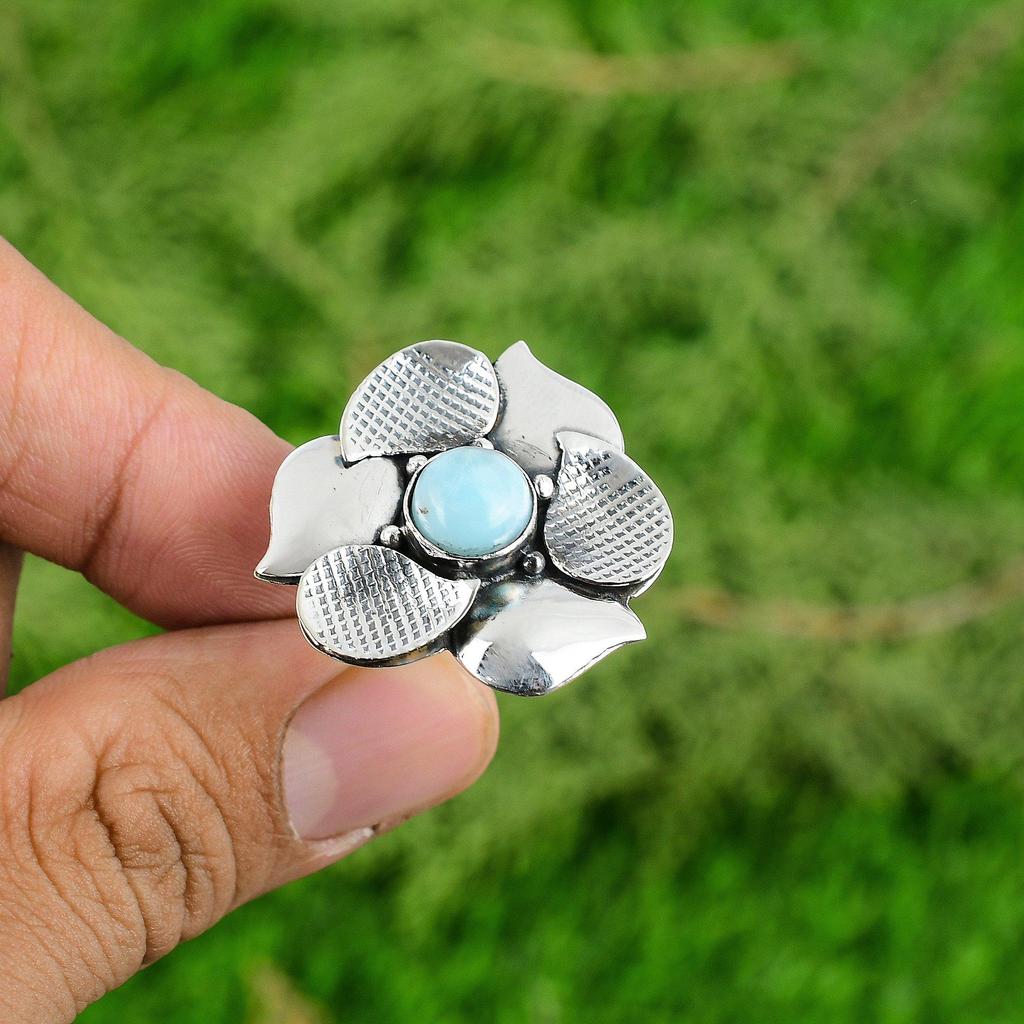Memorial Day Sale Sterling Silver Natural Larimar Stackable Bezel Ring Size Yes