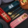 Portable European-Style Stainless Steel Cutlery Set: Spoon, Chopsticks, and Fork for Students and Travel.