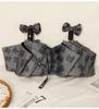 Women's Bow Sun & Rain Dual-Use Automatic Folding Umbrella - Compact, Fresh Sunshade with Black Glue for Sunscreen Protection.