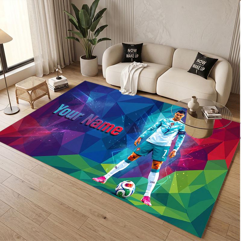Custom Rug Cristiano Ronaldo Pattern Print Name Text Soft Non‑Slip Floor Carpet for Home Indoor Decoration