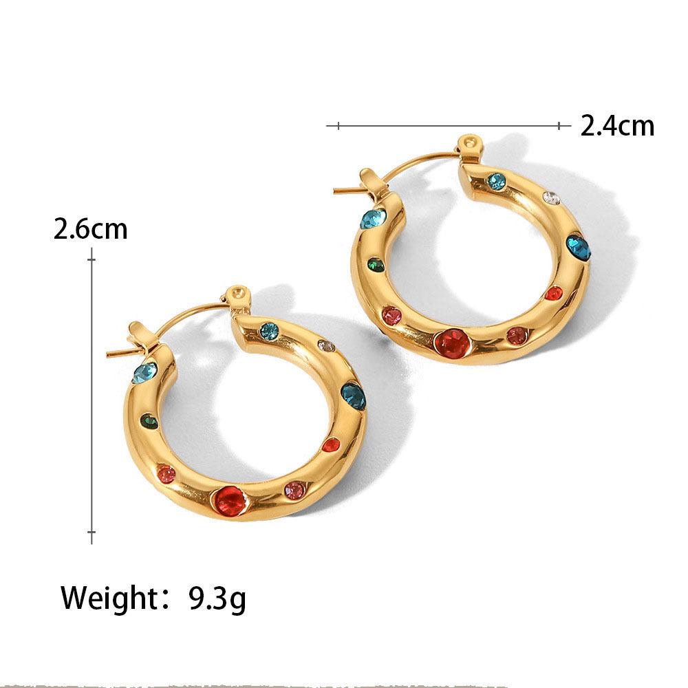 Boucles d'oreilles rondes tendance en acier inoxydable couleur or cristal pour femmes Zircon imitation métal boucle d'oreille fête quotidien zircon
