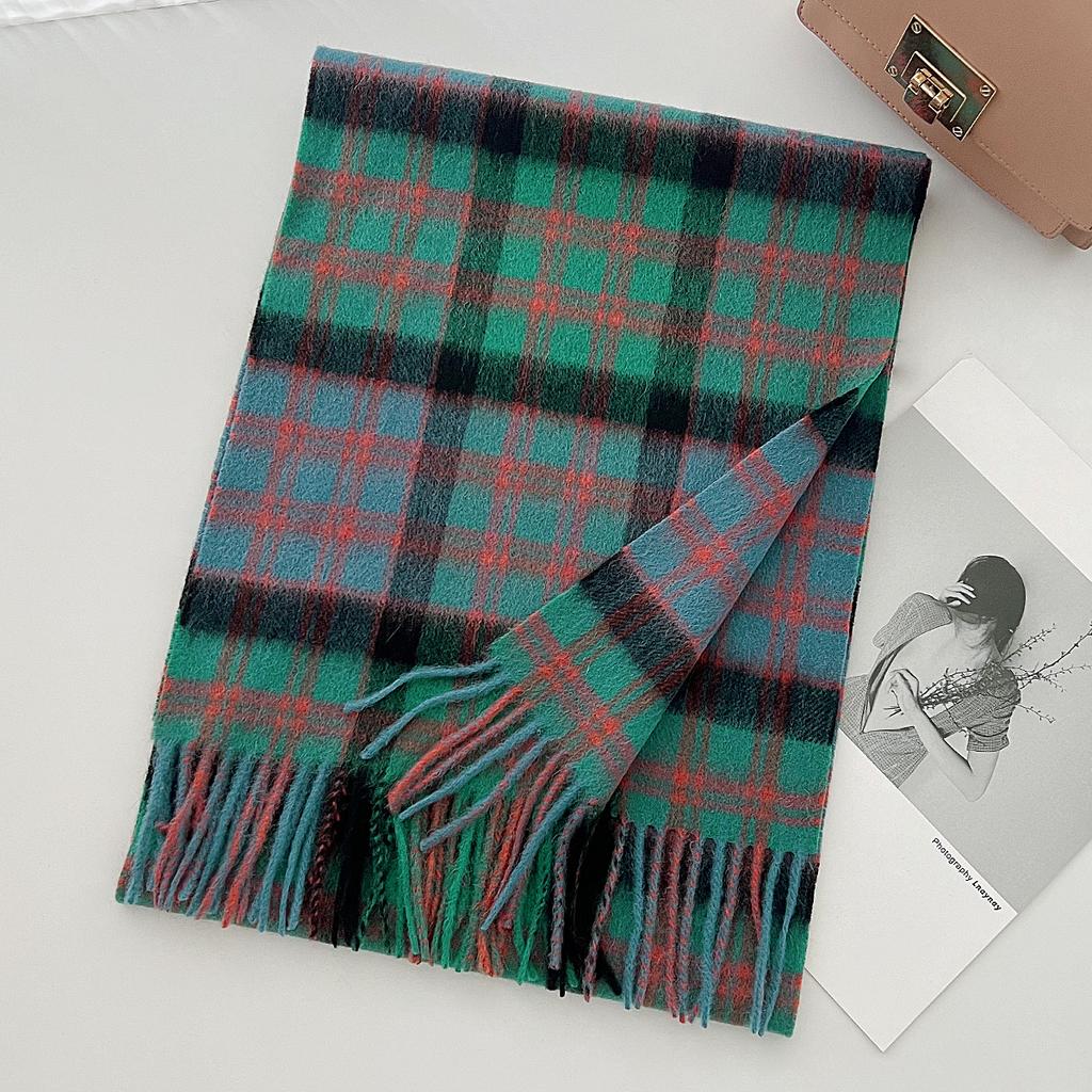100% Wool Scarf for Women Men British Style Tartan Plaid Cashmere Scarves With Tassel Female Winter Warm Neck Scarf Shawl 2024