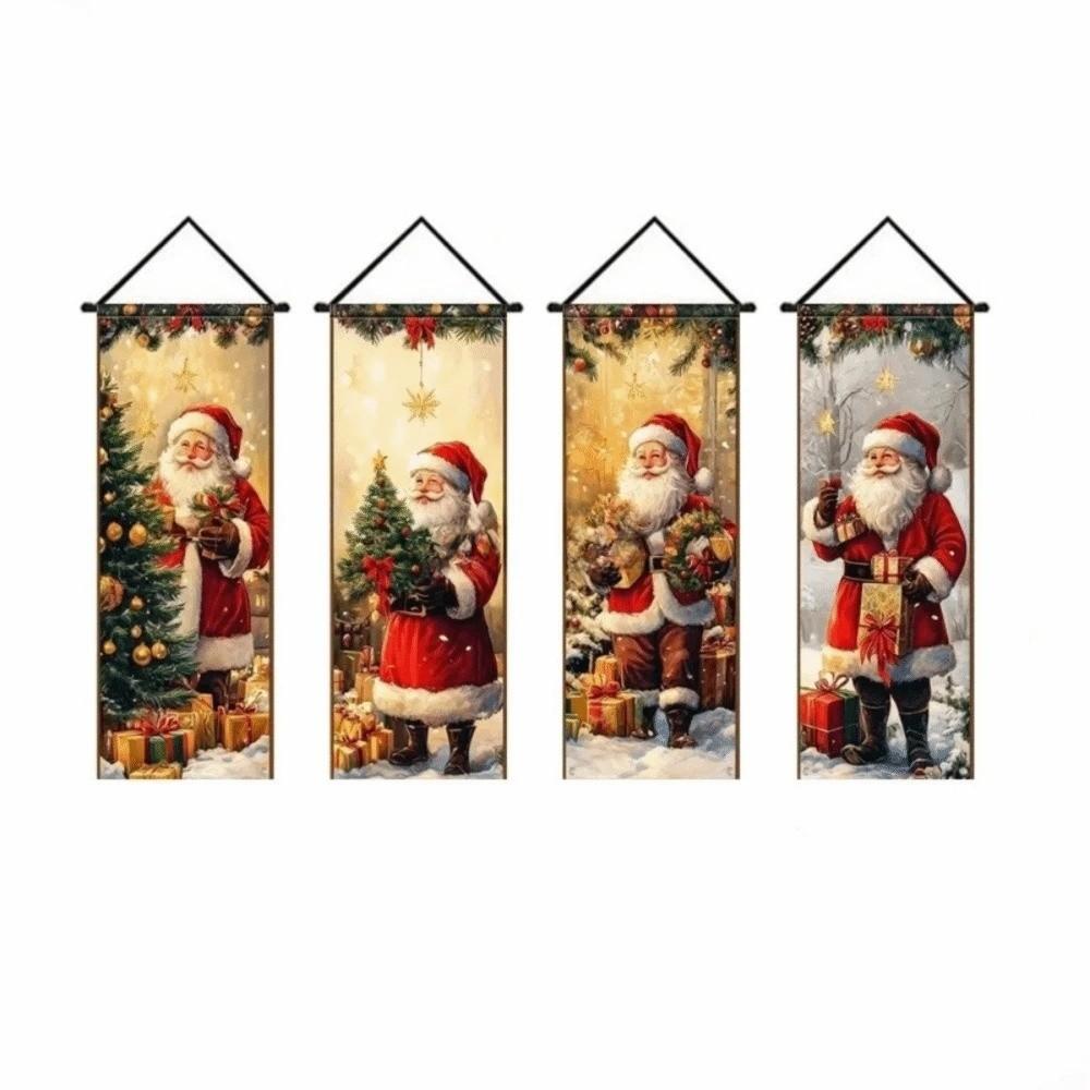 4pcs 2D Flat Christmas Flag Banners Snowman Xmas Decoration Indoor Decoration