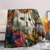 Coperta in Flanella con Stampa di Gatti Bianchi, Alta Qualità, Confortevole per Tutte le Stagioni, Decorazione per la Casa, Calore e Comfort, Perfetta per Regali di Natale