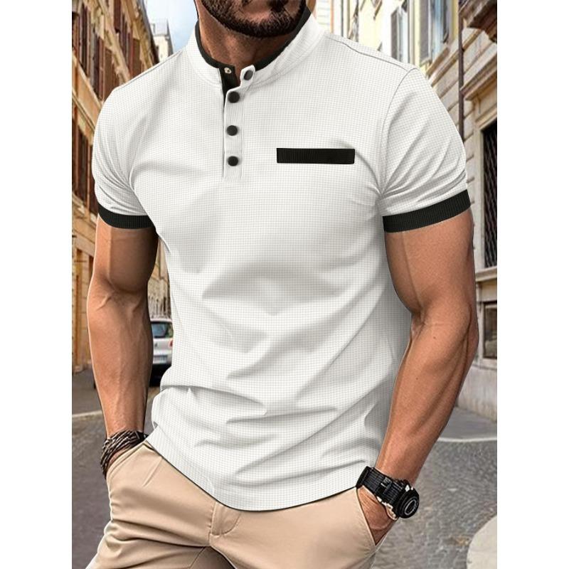 Summer Polo Shirt Checkered Stand Up Collar Men's Sports Polo Shirt