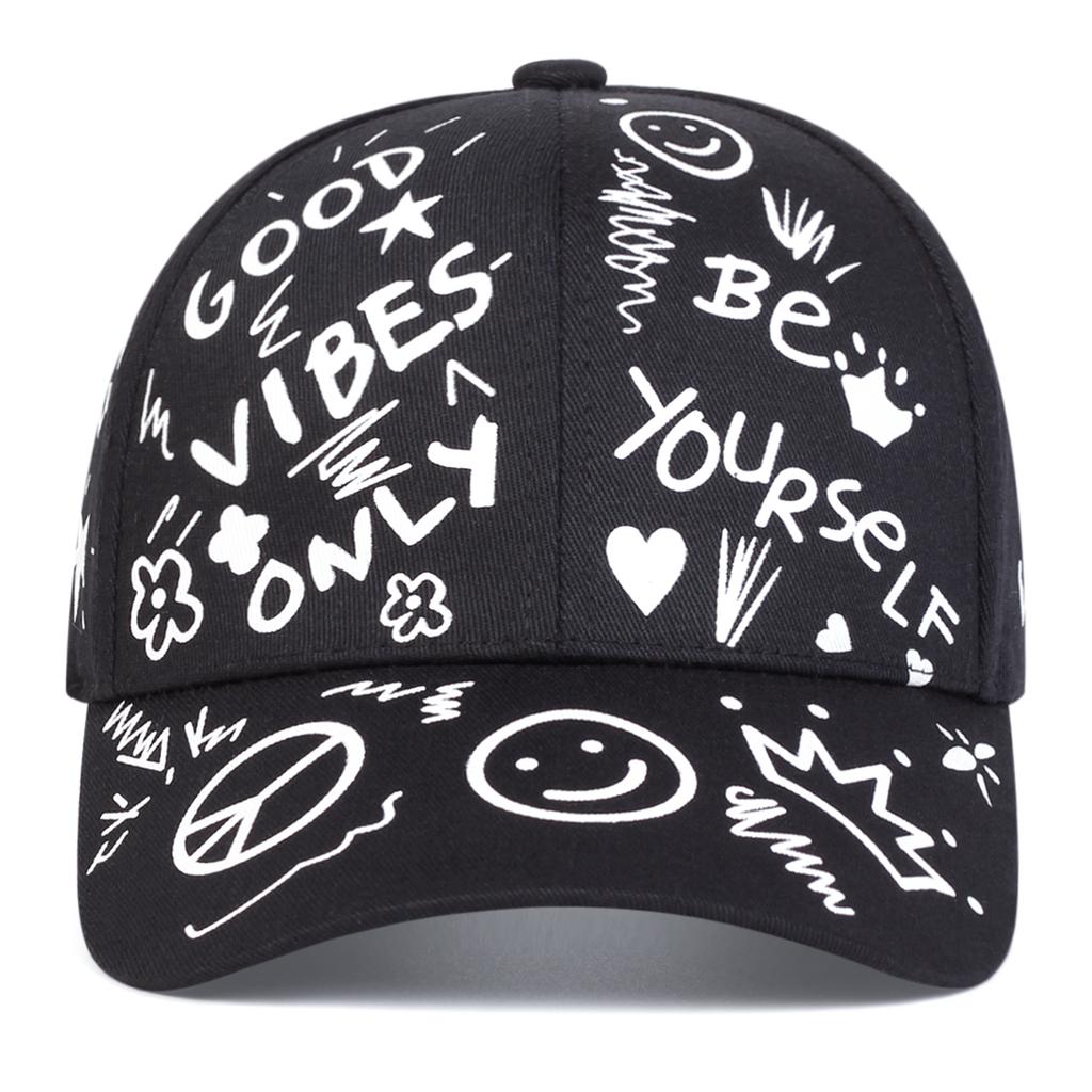Unisex Smiling Face Graffiti Print Baseball Caps Spring Autumn Outdoor Adjustable Casual Hats Sunscreen Hat