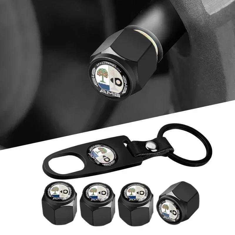 1Set Car Keychain Key Ring with Auto Tire Valve Caps Tyre Dust Cap Emblem For Mercedes Benz A B C E S GLA CLA GLC GLE X23 AMG