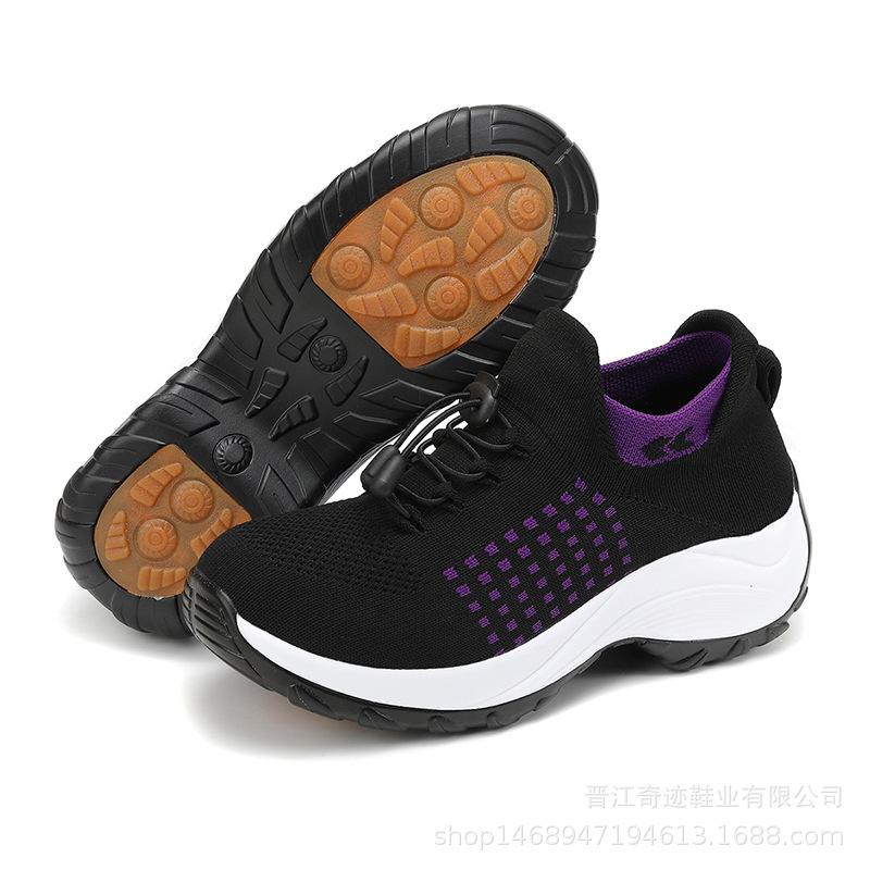 Non-slip Large Size Women's Shoes Fashionable Mother's Shoes Socks Shoes Casual Flying Knit Sports Shoes Light Rocking Shoes