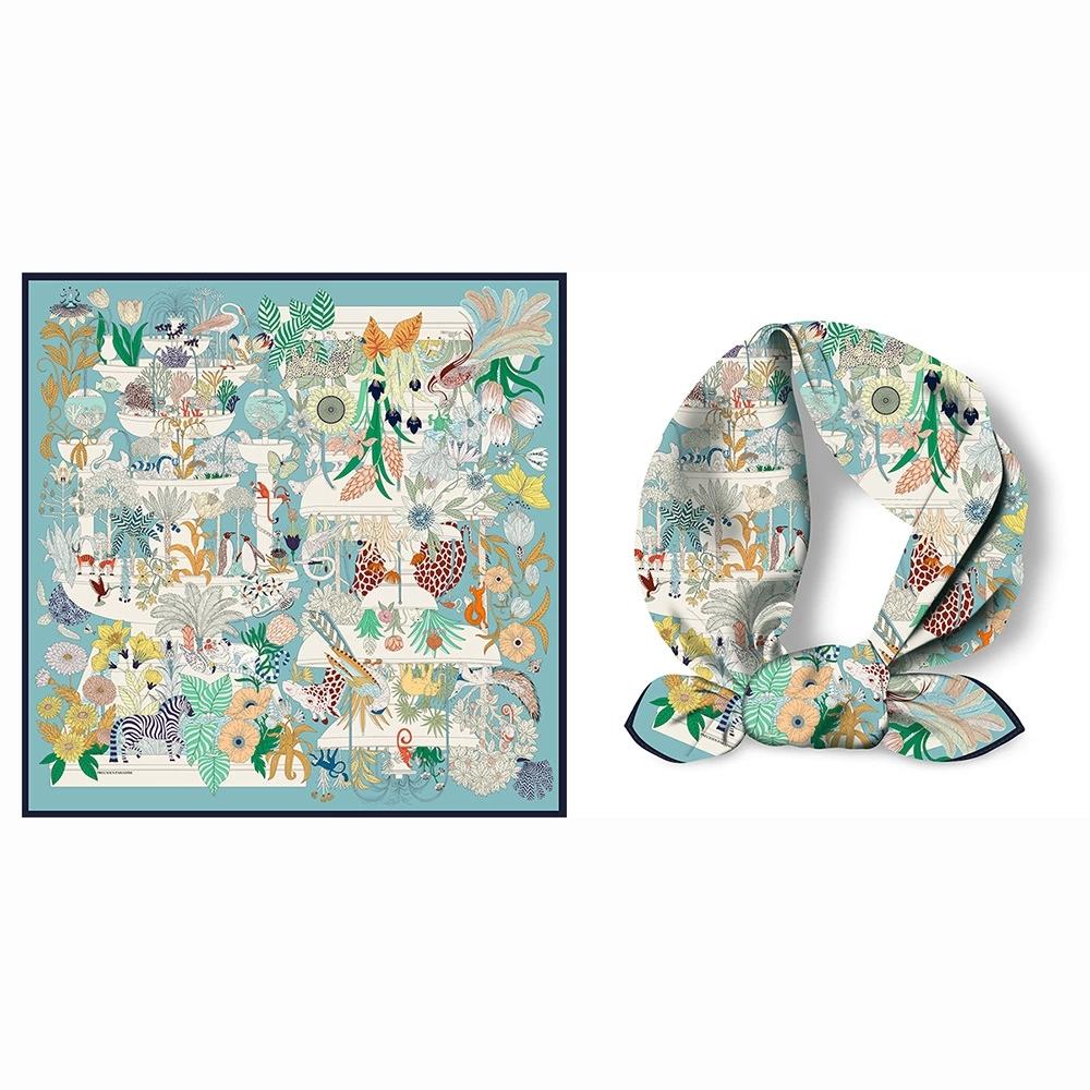 Floral Printed Headband Scarf Women Fashion 53CM Silk Twill Hijabs Neckerchief Decorative Square Shawl