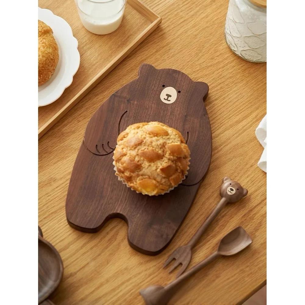 1PC Kitchen Cutting Board 30*22*1.5CM Walnut Wood Cutting Board Double Sided Small-Bear Design Modern Minimalist Chopping Board