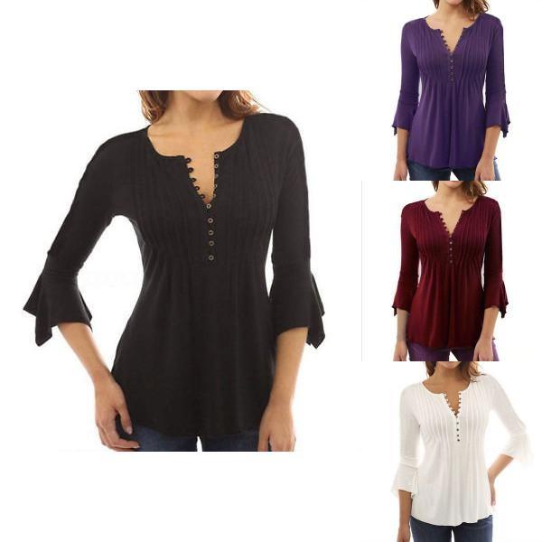 Fashion Women Slim Fit Long Sleeve Blouse Shirt Casual Cotton T-shirt For Effortless Style