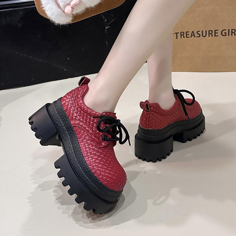 Fashion Designer New Autumn Women Weave Leather Sneakers Pumps 9CM High Platform Casual Shoes Thick Sole Walking Shoes Zapatos Mujer
