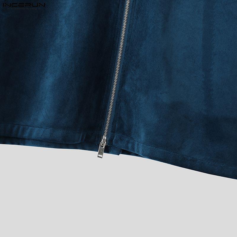 INCERUN Men Casual Lapel Neck Long Sleeve Zipper Up Velvet Jackets Coats