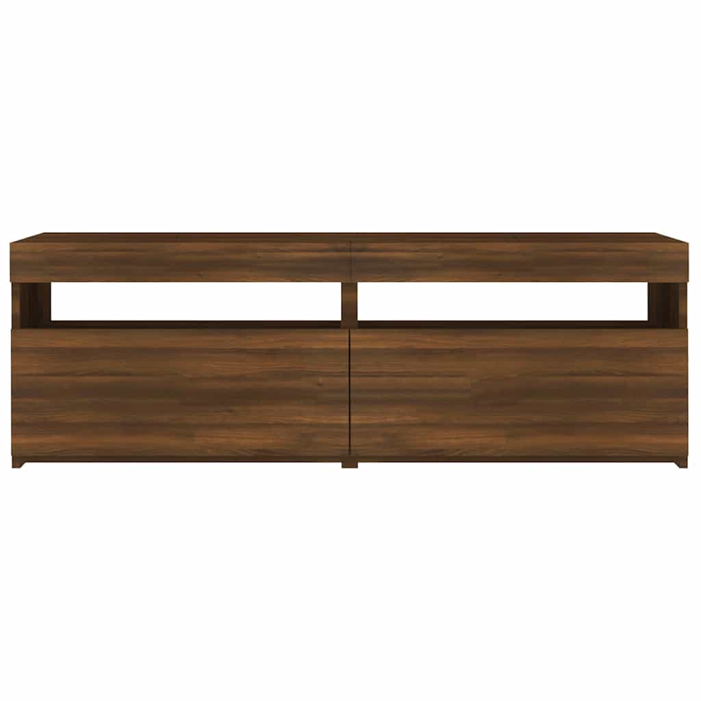 Moderner TV-Schrank Im Vintage-Stil Mit LED-Licht Außenansicht Aus Brauner Eiche 120x35x40 Cm