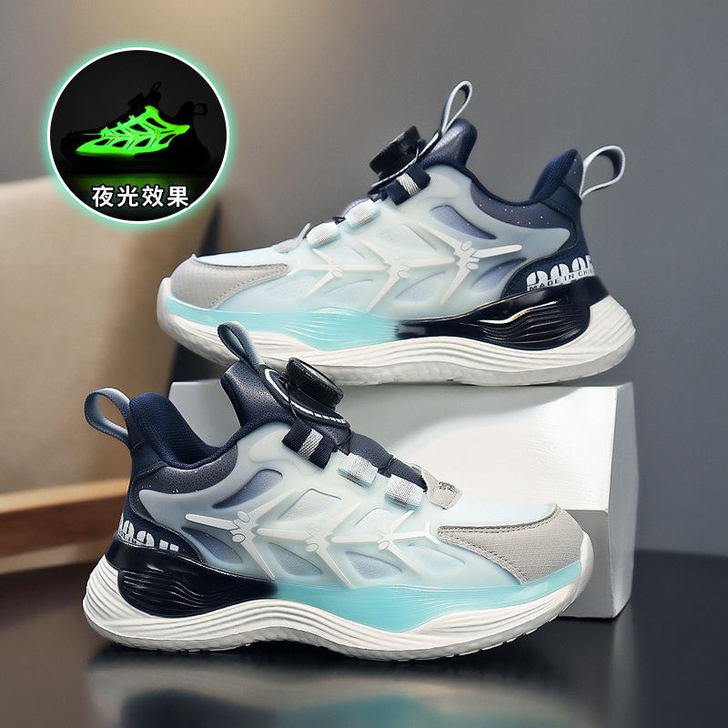 

Children s sports shoes autumn 22 new leather surface rotating button casual shoes medium and older children s sports shoes 31