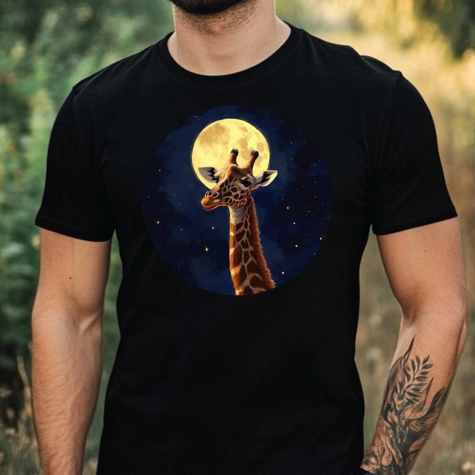 T-Shirt Herren Giraffe im Mondlicht Motiv Baumwolle Größe XS bis 5XL M