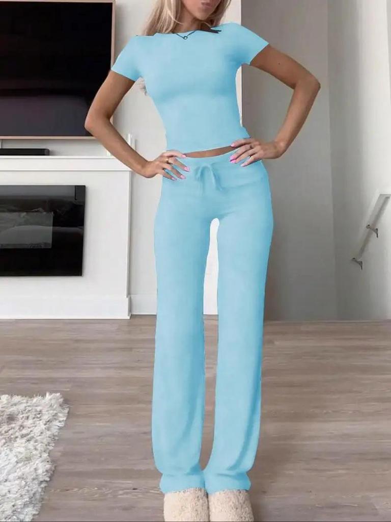 2026 European Casual Short-Sleeve Top & Long Pants Set for Home, Sports & Yoga