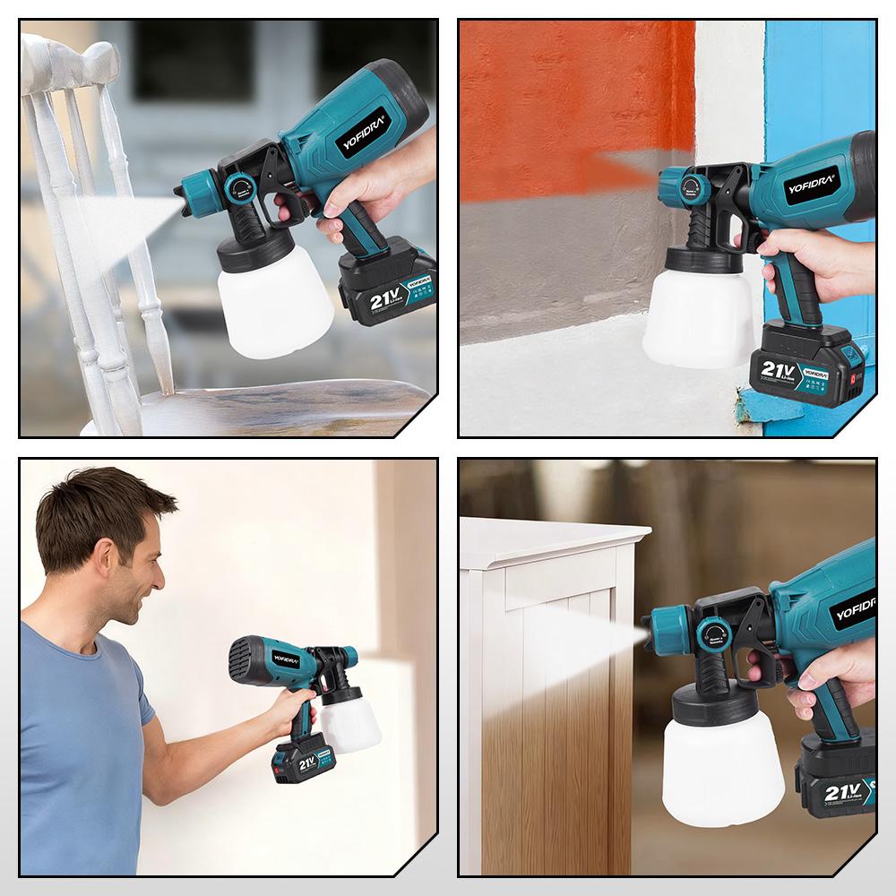 Yofidra 1000ML Electric Spray Paint Gun Home Cordless Sprayer Auto Furniture Steel Coating Airbrush For Makita 21V Battery Pin