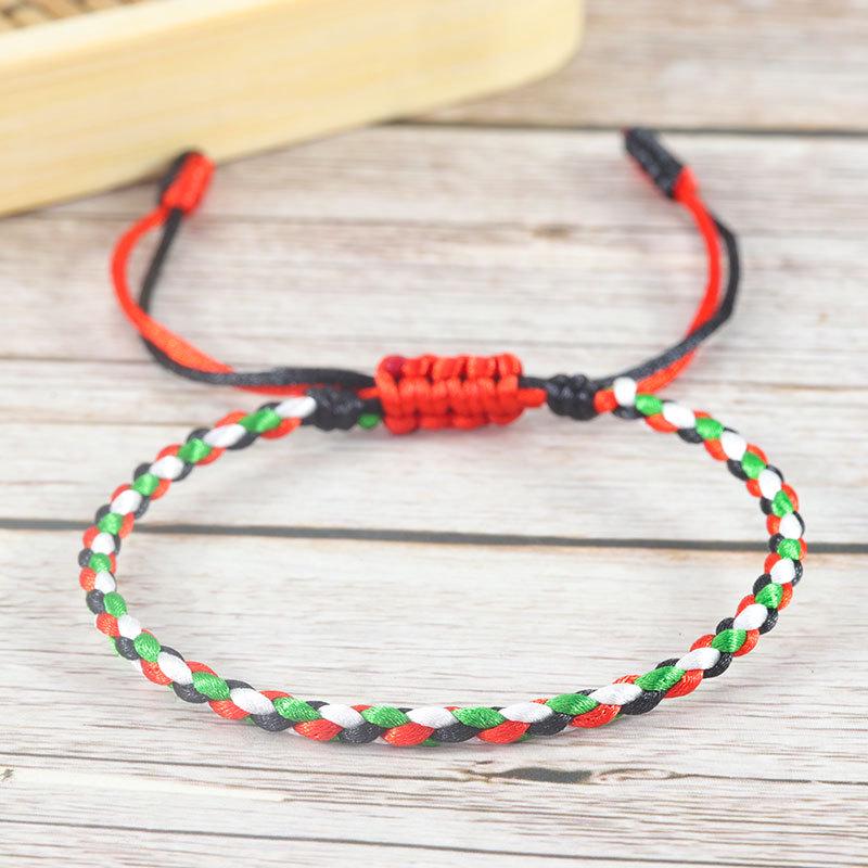 Handgefertigtes verstellbares Armband in den Farben der Flaggen von Palästina, Kuwait, VAE mit buntem Vajra-Knoten