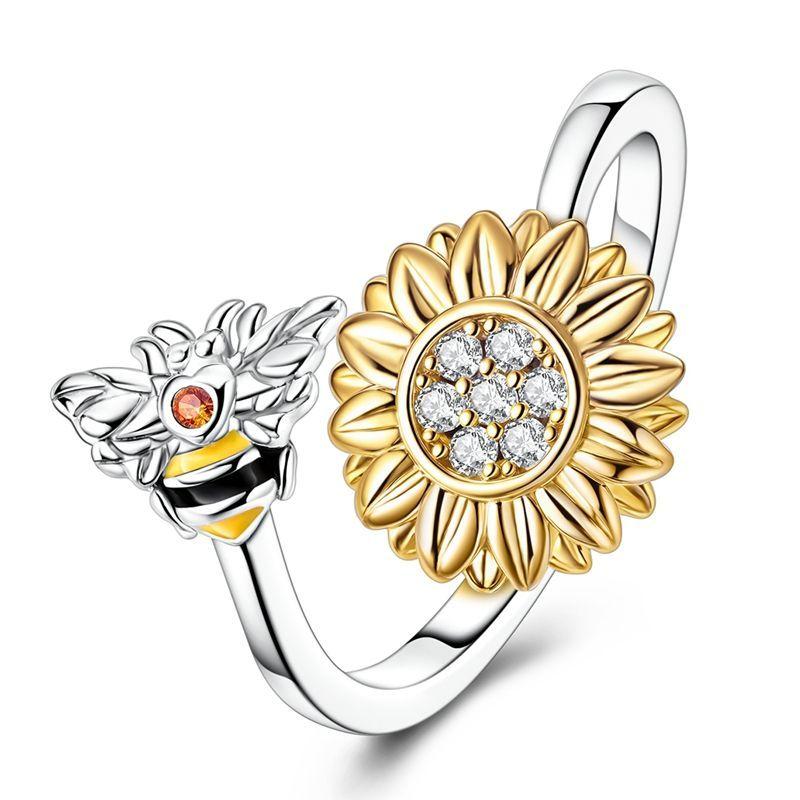 925 Silver Open Ring Star & Moon Foot Claw Heart Adjustable Ring For Women Wedding Birthday Party Jewelry Gift