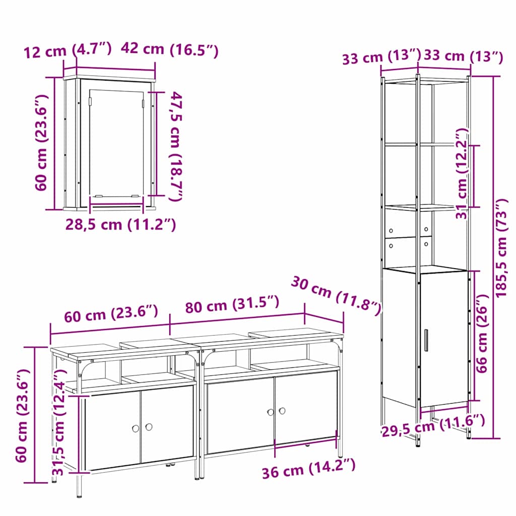 Bathroom Furniture Set with Shelf 4 Pcs Sonoma Oak Wood Material
