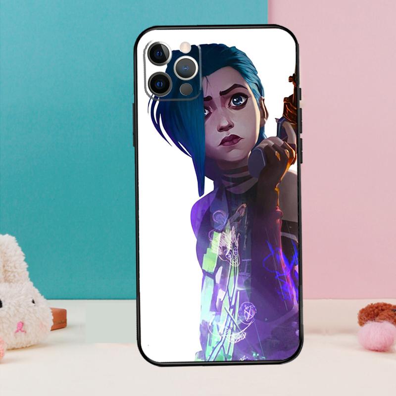 Arcane Jinx Vi Anime Phone Case For iPhone 11 12 13 14 Pro Max X XR XS Plus Silicone Bumper Back Cover