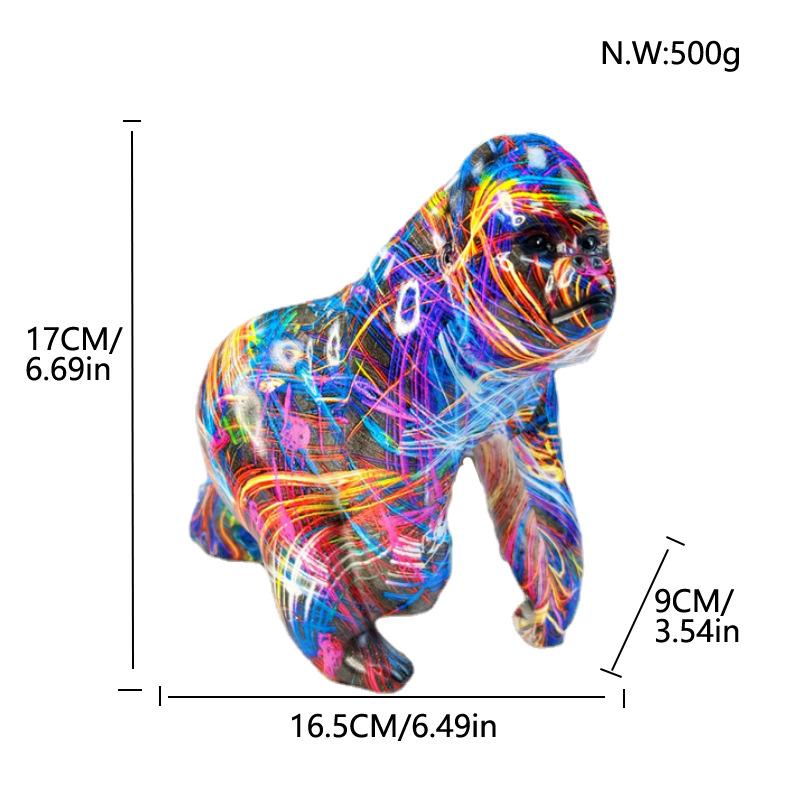 Creative Cartoon Graffiti Gorilla Sculpture, Resin Crafts, Home Decoration, Indoor, Living Room, Office, Animal Sculptures