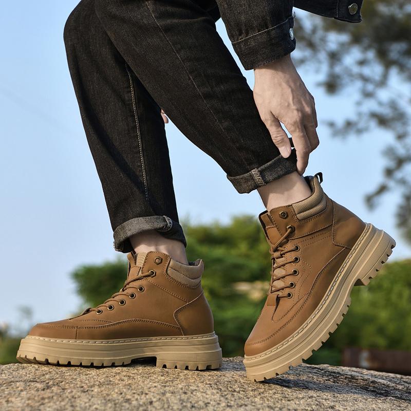 Men High Top Sneakers Genuine Leather Men's Outdoor Hiking Shoes Non-slip Men's Basic Boots Luxury Brand Male Motorcycle Boots