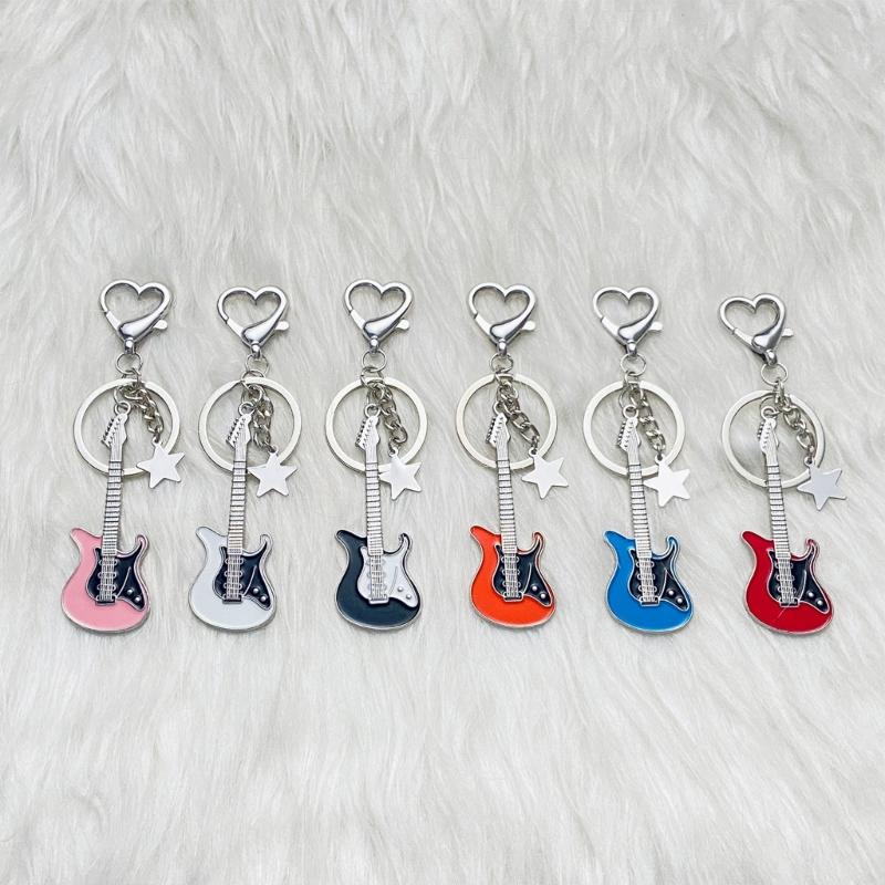 Y2K Guitar Keychain Heart Star Pendant Keyring Accessories Gift for Women Bag