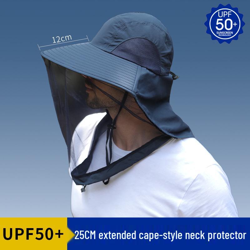 Men's Large Brim UV-Blocking Fishing Hat with Insect-Proof Net