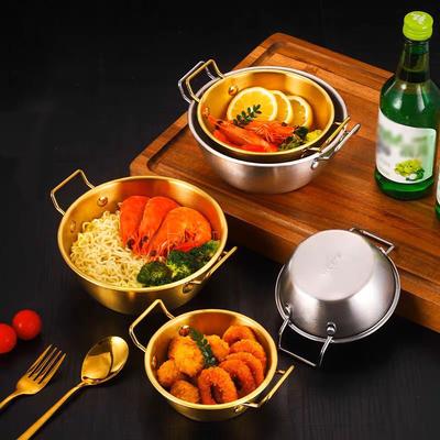 Bol à salade, bol à soupe en acier inoxydable 304 avec poignée anti-brûlure à double oreille, bol à nouilles instantanées, bol à salade, bol à frites