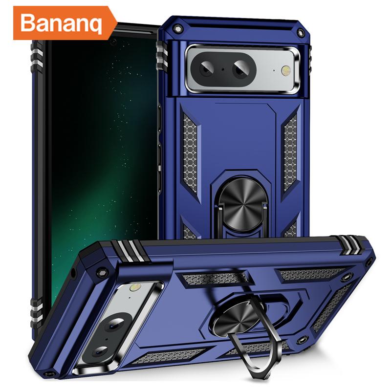 Bananq Custodia Armatura Antiurto in Metallo con Anello da Dito per Google Pixel 9 8 7 6 Pro 8A 7A 6A Supporto Magnetico da Auto Copertura per Telefono