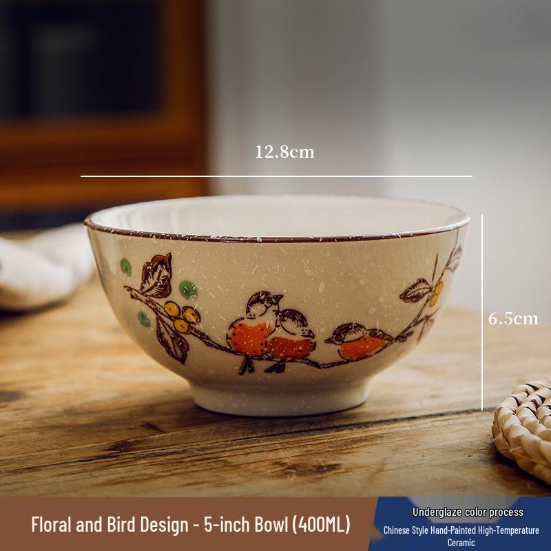 Unterglasur Keramik Reis- & Suppenschüssel Set mit Essstäbchen - Chinesischer Nationalstil Geschirr für Zuhause & Restaurants